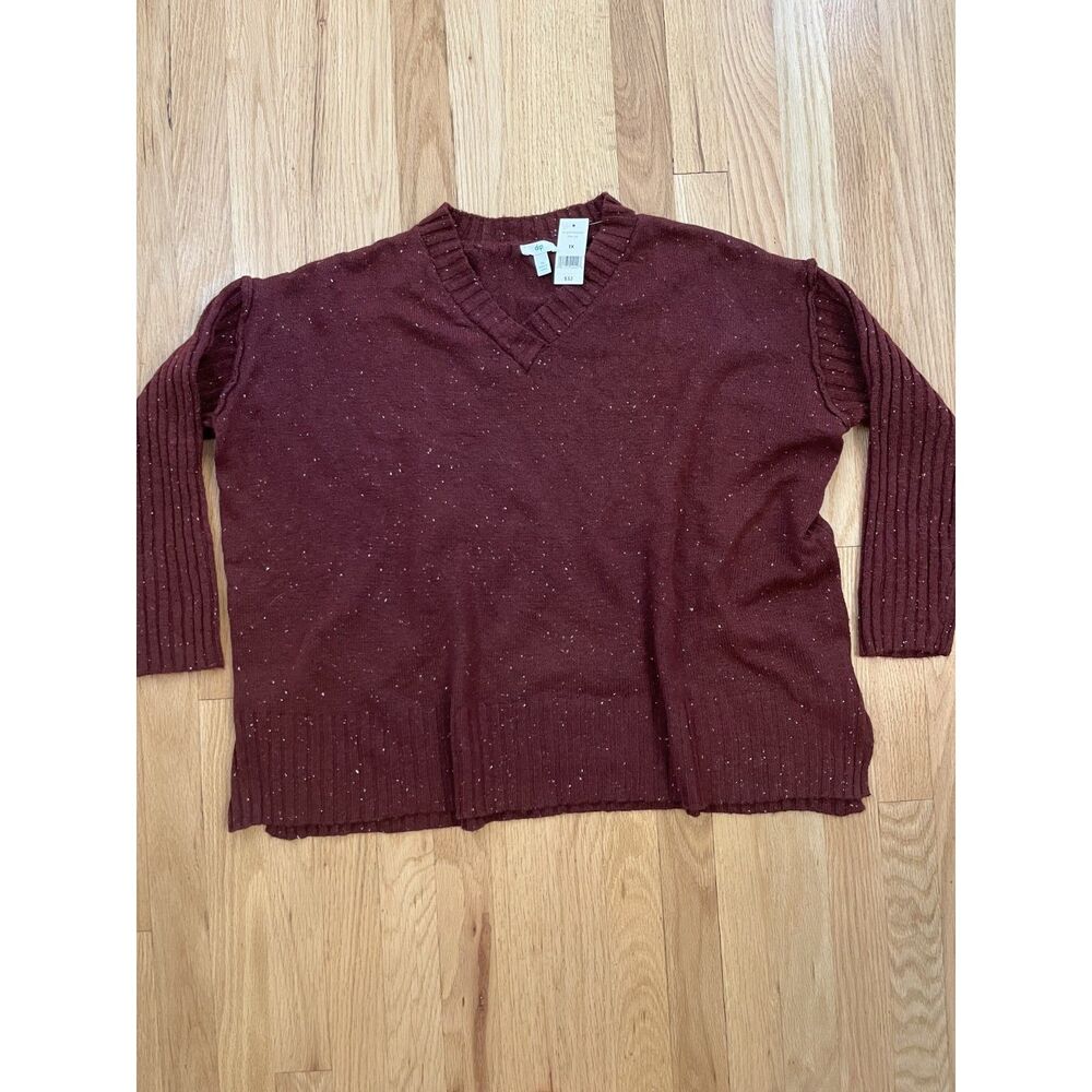 Dip Maroon‎ Confetti V-Neck Sweater 1X NWT